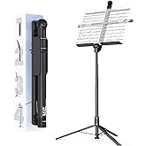 KraftGeek Capsule Music Stand for Sheet Music, 66" Portable Music Stand | No Assembly, Folding Design for Travel, 29"-66" Adjustable Height, Foldable Tray Fits A3 Sheets, Dual 1/4" Mounts