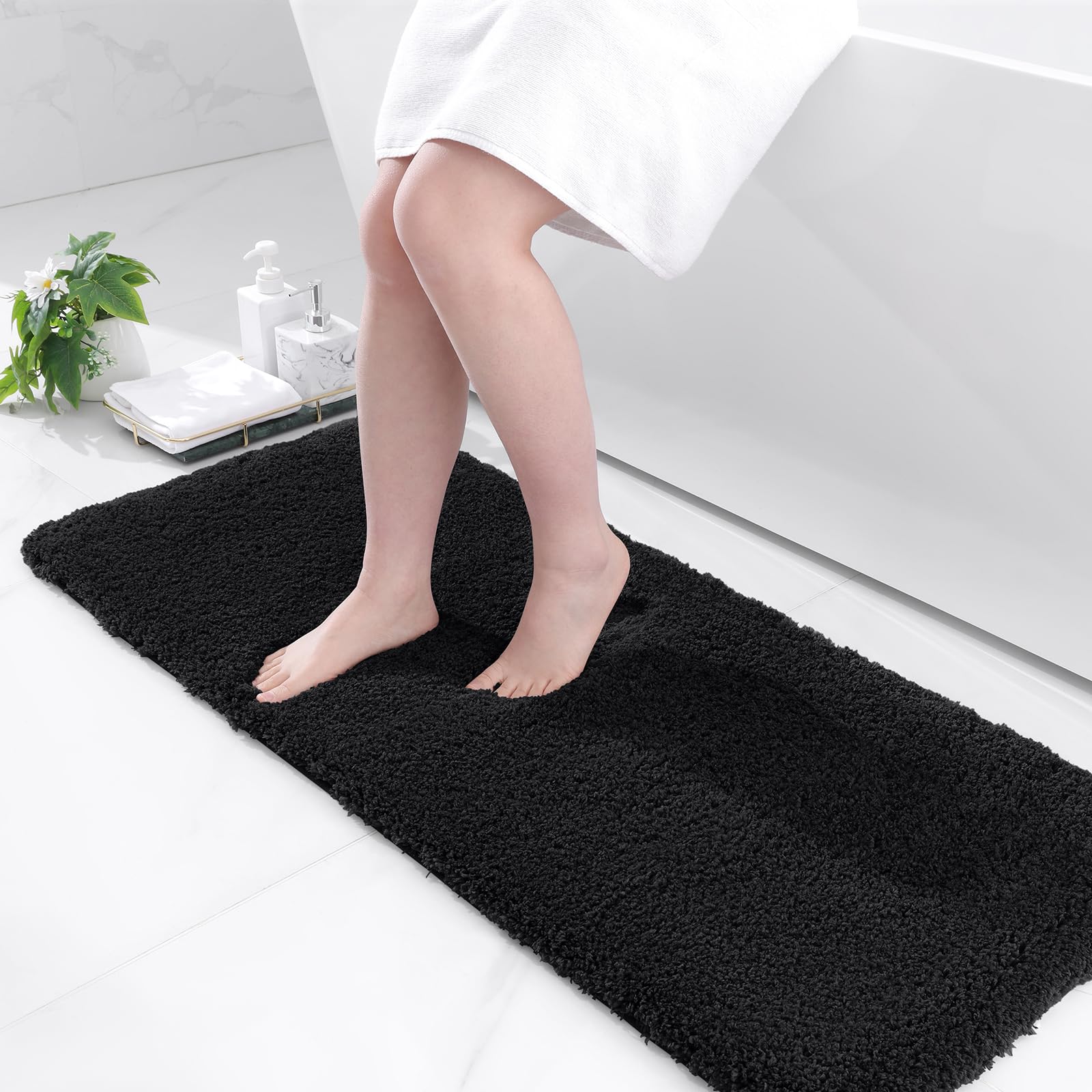 smiry Microfiber Bath Mat 40 x 120 cm, Non-Slip Super Absorbent Bathroom Mat, Extra Soft Machine Wash and Dry, Non-Shedding Bath Mats For Bathroom, Black — image 1