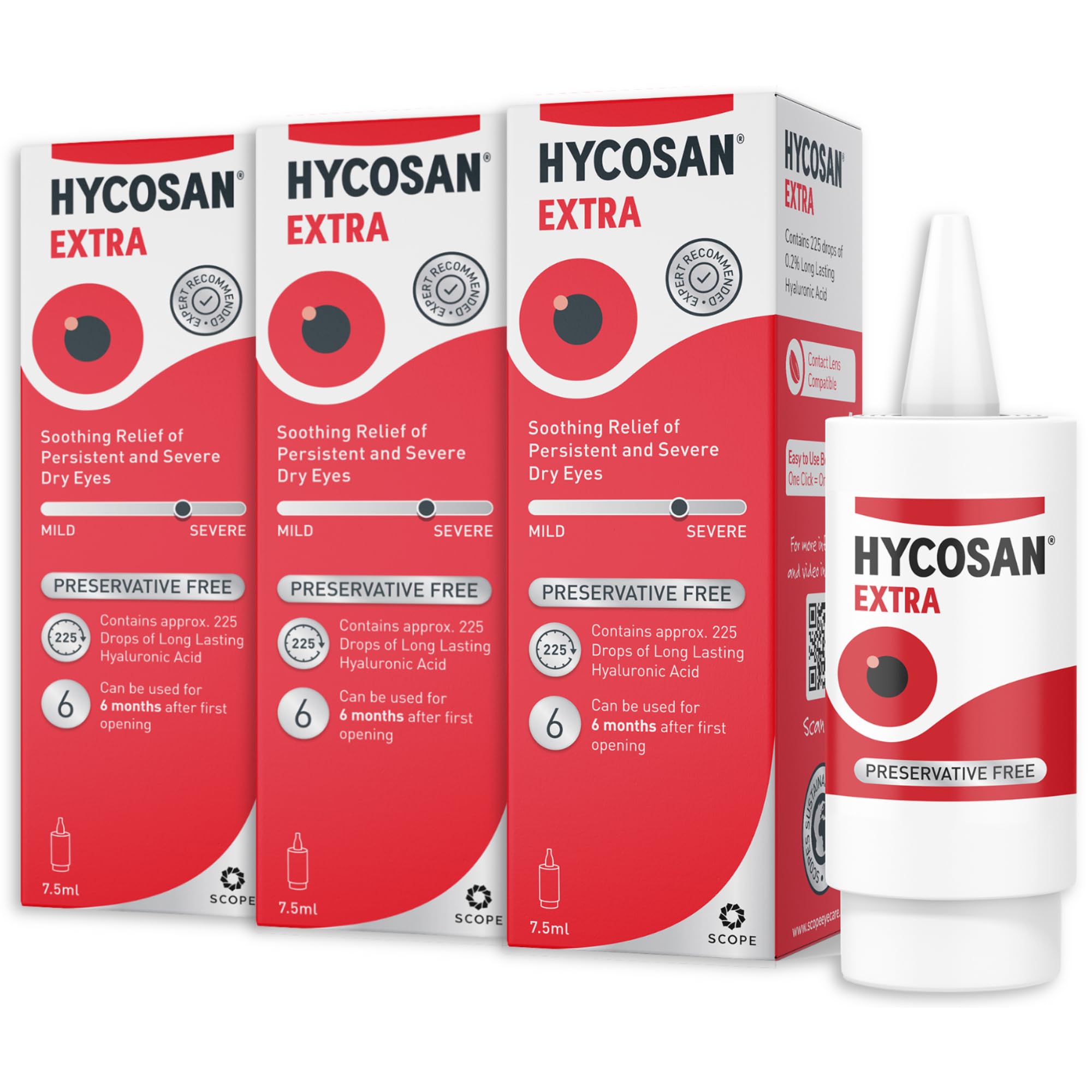 Hycosan Extra - Eye Drops with Hyaluronic Acid for Soothing Relief of Severe and Persistent Dry Eyes - Contact Lens Compatible - Preservative Free (7.5 ml (Pack of 3))