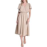 DKNY Womens Flutter Sleeve V-Neck Fit & Flare Maxi Dress