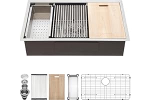 Kichae 30 Undermount Kitchen Sink - 30x18 Undermount Sink Ledge Workstation 16 Gauge Stainless Steel Deep Single Bowl Under Counter Handmade Basin