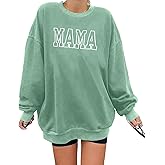 Mama Sweatshirt Women Crewneck Sweatshirt Mama Embroidered Shirts Mom Gift Long Sleeve Pullover Tops