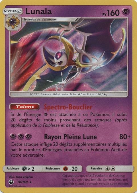 Holographique Rare Pokemon Sl7 Carte Lunala 160 Pv 70 168 Cartes A L Unite Cartes A L Unite Jeux Et Jouets