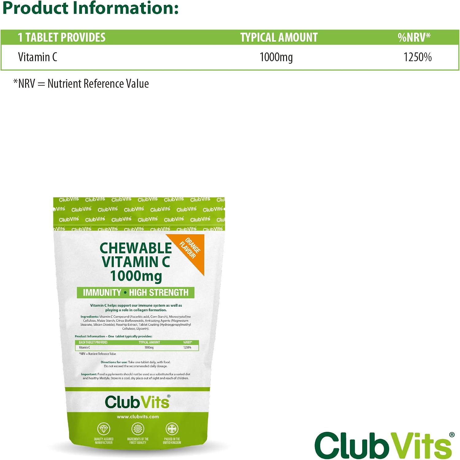 Vitamin C 1000mg Chewable by Club Vits - 90 Tablets - Supports Immune Health and Helps Fight Colds - Helps Reduce Tiredness and Fatigue - Image 4