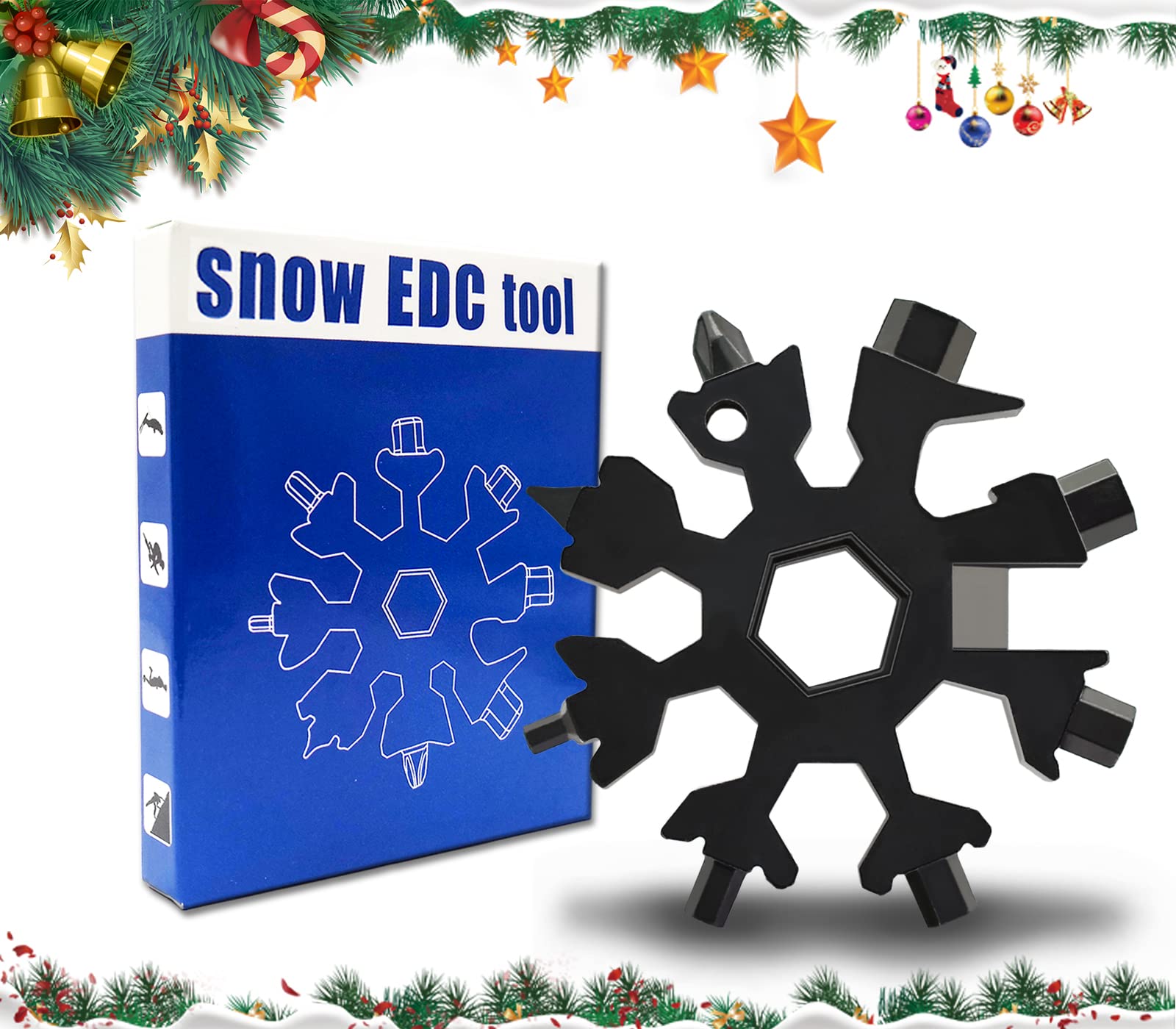 19 In 1 Incredible Tool - Easy N Genius - FEX 18-in-1 Stainless Steel Snowflakes Multi-Tool (Black)