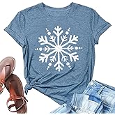 Christmas Shirts for Women Cute Snowflake Graphic Shirts Short Sleeve Funny Print Tee