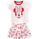 Disney Girls' 2-Piece Outfit Sweatshirt Top &amp; Pleated Skirt Set 2-9Y | Disney Officially Licensed, Drop Shoulder Fit, Ribbed Cuff, Tiered Ruffle Hem, Gingham Print Fall Winter Clothes