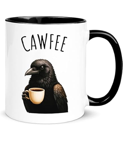 Cawfee - Taza Divertida De Cuervo Con Diseño De Cuervo, Regalo Para Amantes De Los Pájaros, Divertido Sarcástico, Novedoso, Taza De Cerámica De 11 Onzas, Color Blanco De 11 Onzas