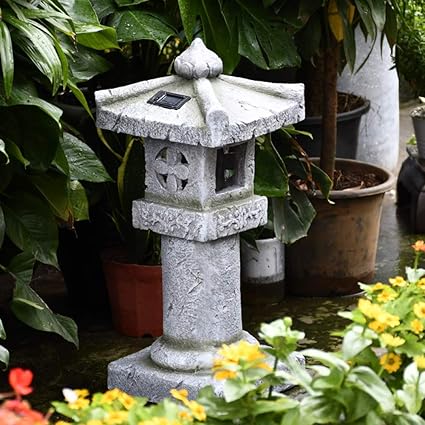 Amazon Com Zenggp Resin Pagoda Garden Solar Lantern Japanese Sculpture Decor Lawn Ornament Garden Outdoor