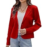 GRACE KARIN Women Sweater Blazer Casual Work Croppped Cardigan Lightweight Button Front Short Knit Blazer Jacket S-XXL