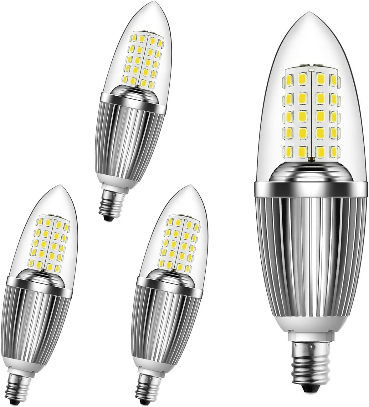 Baogaier Candelabra Bulb,Non-Dimmable,Equivalent 90-100W,12W LED Candle Bulbs,Daylight White 6000K Chandelier Bulbs,E12 Candelabra Base, 120V, 1200Lumens, Torpedo Shape,Pack of 4