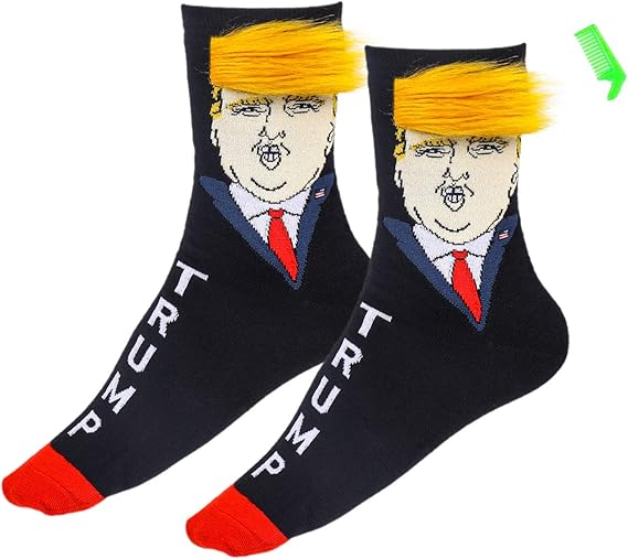 Amazon トランプ ソックス 髪の毛付き ドナルド トランプ リアルな髪 ノベルティ プレジデント ソックス ギャグギフト 無料の櫛付き Us サイズ Medium カラー マルチカラー 靴下 レッグウェア 通販