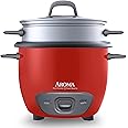Aroma Housewares ARC-743-1NGR 6-Cup (Cooked) (3-Cup UNCOOKED) Pot Style Rice Cooker and Food Steamer,Red