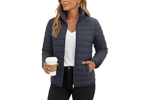 TACVASEN Womens Puffer Jacket Quilted Lightweight Stand Collar Zip Up Down Coat Warm Winter with 4 Pockets