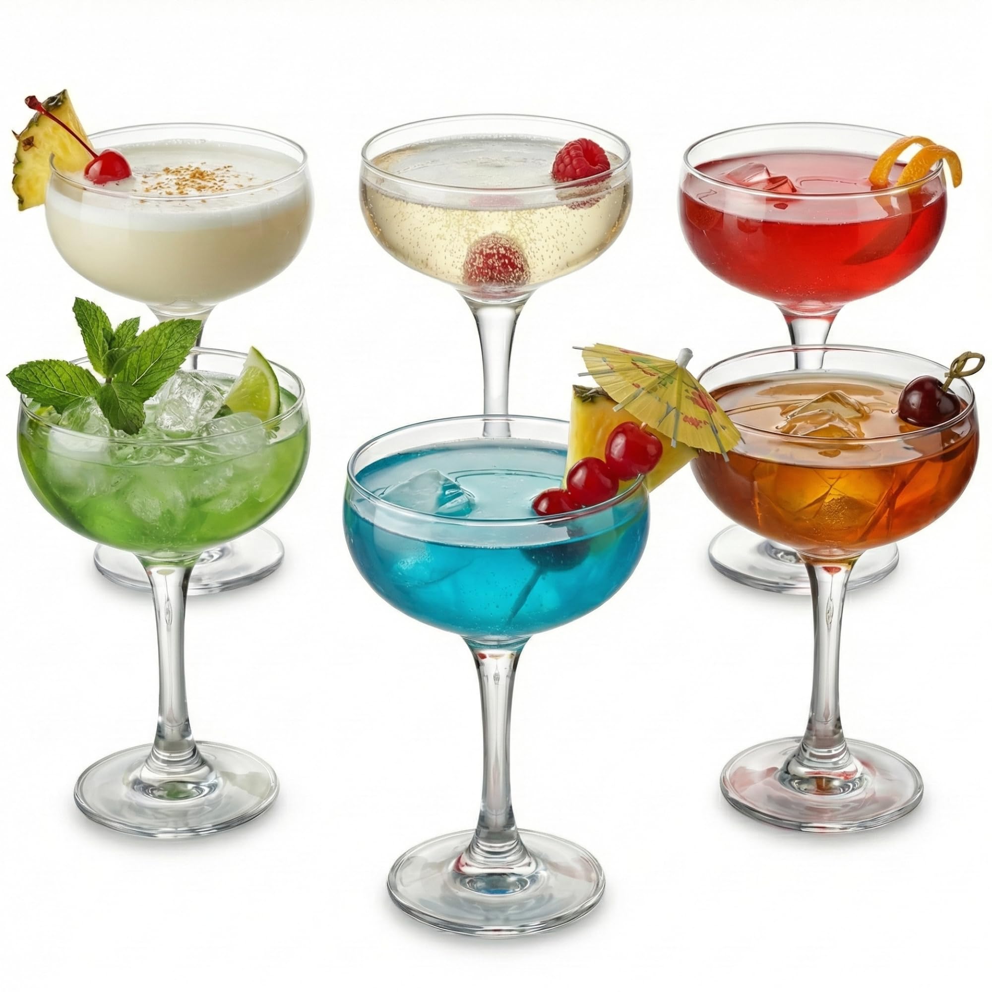 Drinkstuff Essence Champagne Coupe Glasses 235ml – Set of 6 Vintage Coupe Cocktail Glasses, Dishwasher-Safe Glass Saucers for Champagne, Cocktails & Espresso Martinis