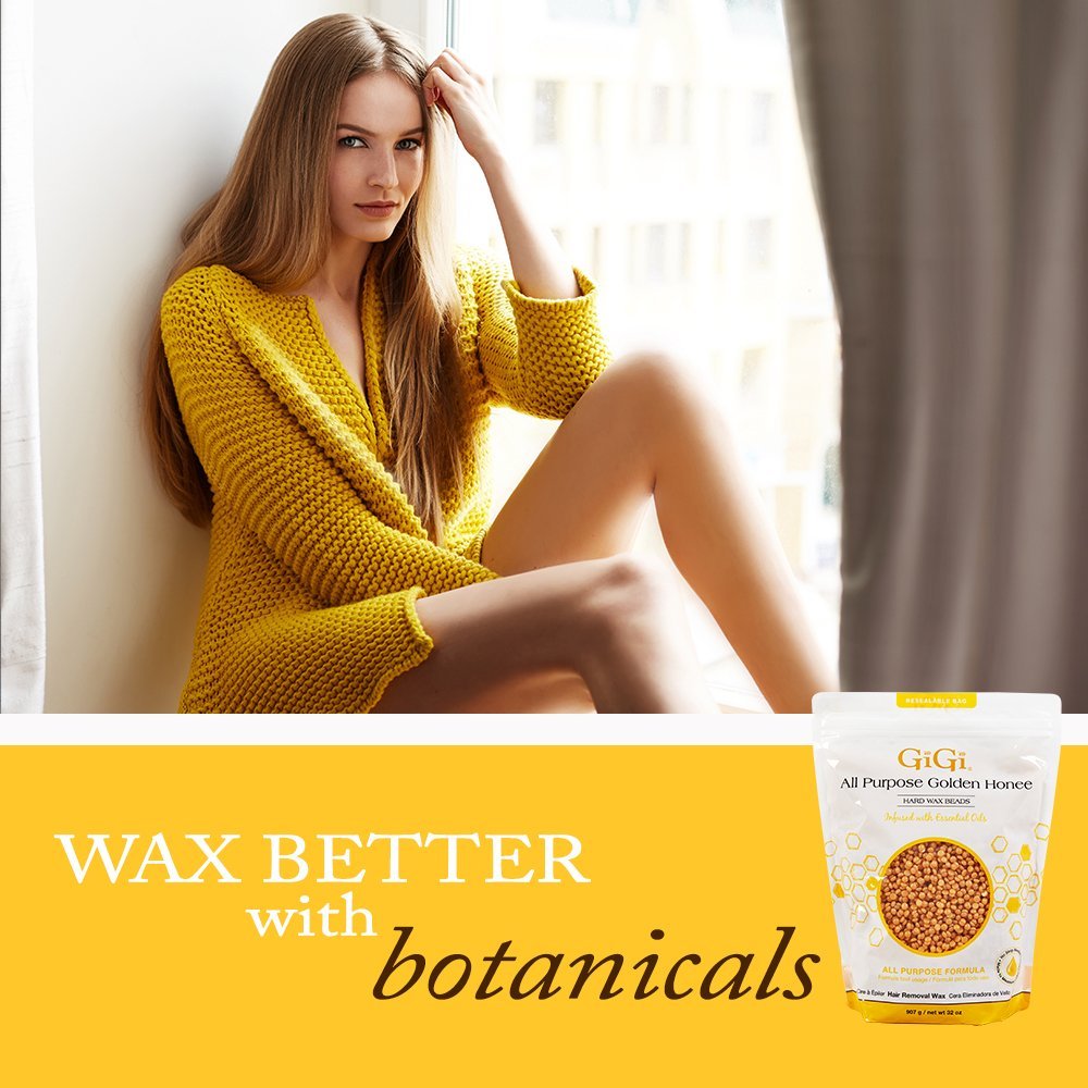 GiGi Wax Beads – Hard Wax Beads for Hair Removal, All Purpose Golden Honee Waxing for Face, Body, and Bikini, No Strip Needed, 32 oz