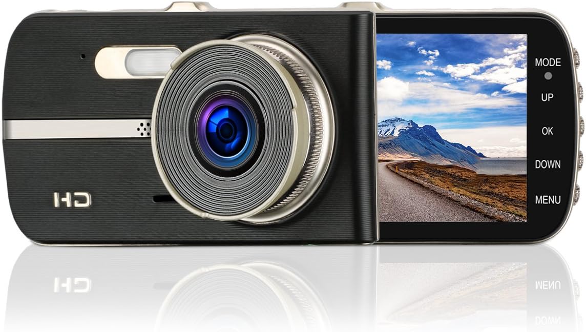 ULU FHD 1080P Dash Cam Front + VGA Rear 290° Super Wide Angle Dual Channel Lens Car Dashboard Camera Recorder with 4.0" Large HD Screen, G-Sensor, Loop Recording, WDR, Parking Mode, Super Night Vision