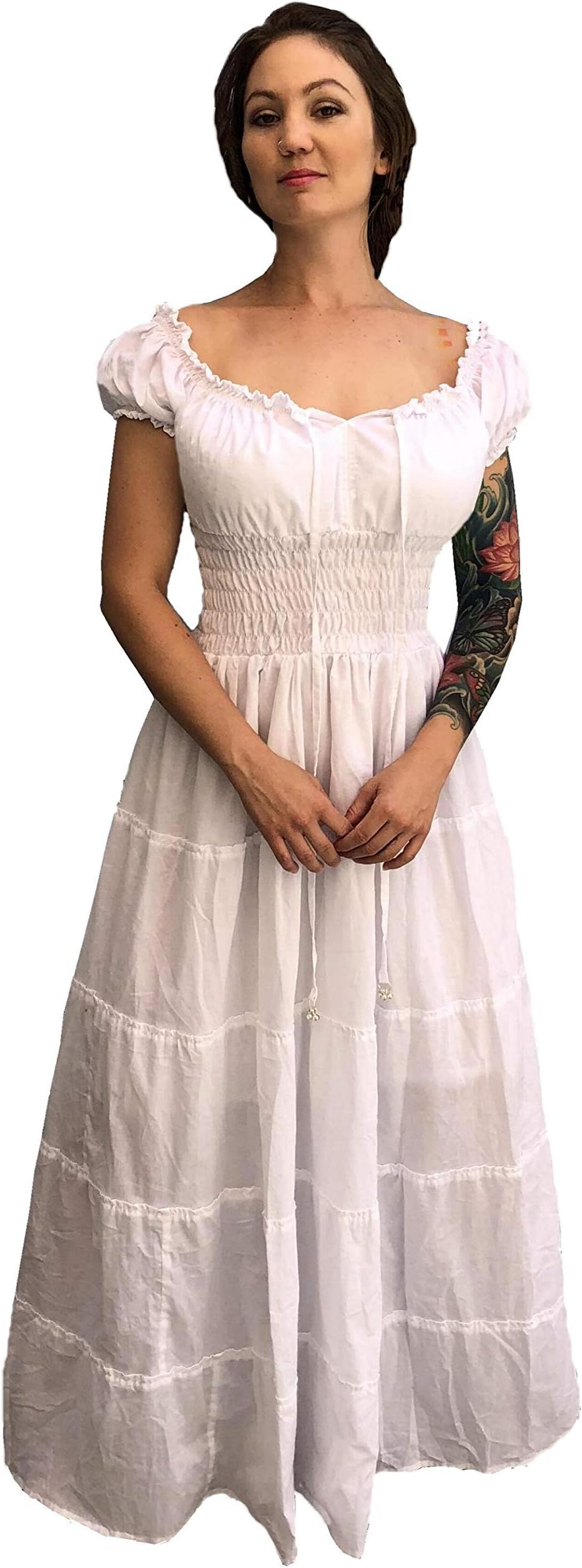 Ships Out Same Day - Cotton Renaissance Dress Medieval Costume Pirate Peasant Wench Boho Sun Chemise White