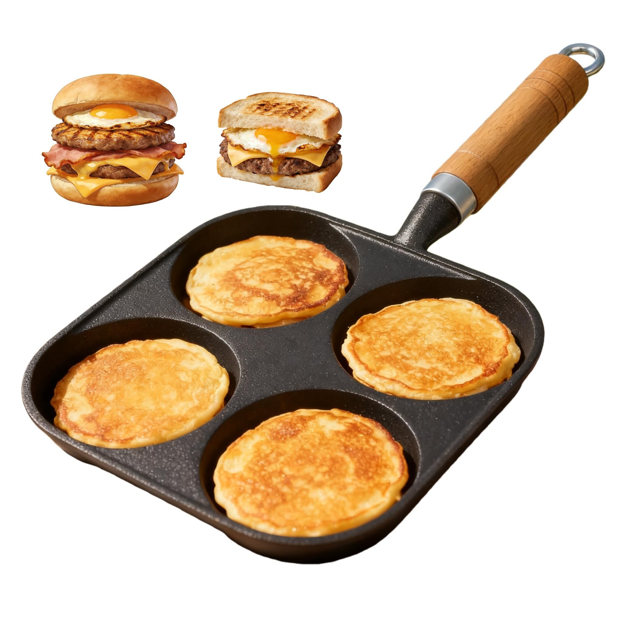 Photo 1 of *MISSING HANDLES** Cast Iron 4-Cup Egg Pan, Small Omelette Pan, Fast Breakfast Pan for Fried Eggs, Pancakes, Sandwich, & Burger, Suitable for Gas Stove and Induction Cooktop, Natural Nonstick with Seasoning, 6.6 inch
