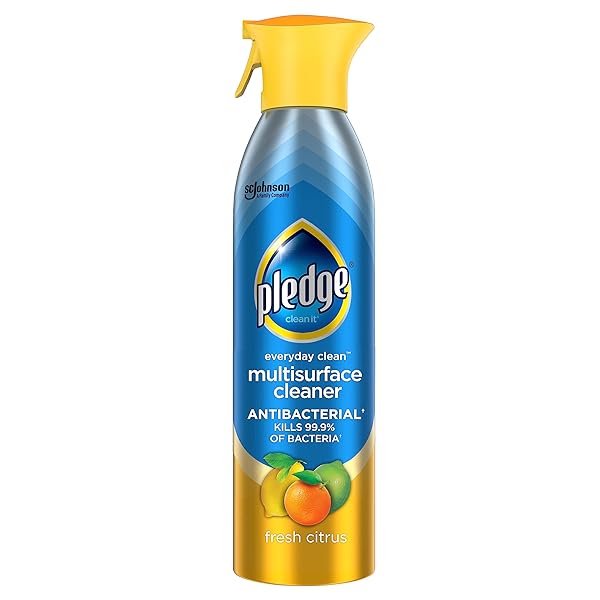 PLEDGE ANTIBACTERIAL MULTISURFACE CLEANER SPRAY, WOOD FURNITURE, STAINLESS STEEL, AND ELECTRONICS CLEANER, SANITIZES AS CLEANS, REMOVE DUST AND MESSES – FRESH CITRUS SCENT, 9.7OZ