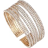 Ecesha Bling Multi-layer Chunky Wide Hollow Crystal Bangle Rhinestone Cuff Bracelet for Women Formal Party Prom Wedding