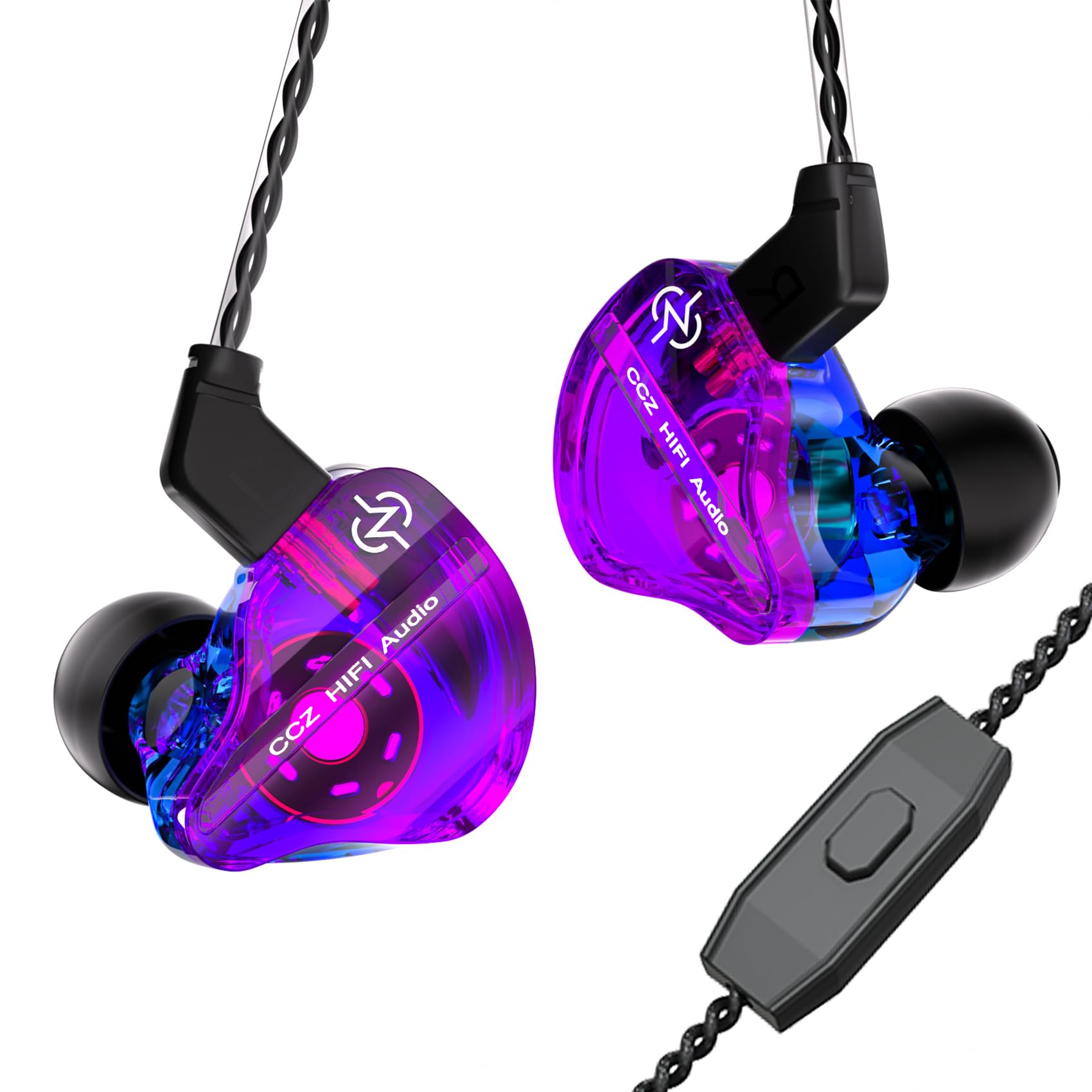 Keephifi CCZ DC01 Pro IEM Wired Earbuds In Ear Monitor Headphones, 1DD Bass Earbuds V-shape Tuning In Ear Earphones with 2Pin-Z Detachable OFC cables for Musicians, Gamer, Drummers(Purple, with micro)