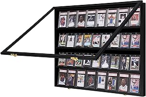 VERANI Baseball Card Display Case - 36 Graded Sports Card Display Frame - Holds Sport Cards with UV Protection Clear View Lockable Wall Cabinet for Football Basketball Hockey Trading Card Large Black