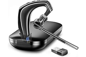 EKVANBEL Bluetooth Headset V5.1, Wireless Headset for Computer with 500mAh Charging Case, Bluetooth Earpiece with Noise Canceling Mic for Driving and Office. (USB-A Bluetooth Adapter Included)