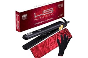 HSI Professional Ceramic Tourmaline Ionic Flat Iron Hair Straightener with Glove, Pouch and Travel Size Argan Oil Leave in Hair Treatment