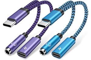 IHOTO 2 Pack Headphone Adapter to USB C 60W Super Fast Samsung Charger Cable for Galaxy S24 A14 5G A54 A13 S23 Plus Ultra A03s A24 S22 S21 FE A53 S20, 2 in 1 Type C 3.5mm Aux Audio Jack Android Dongle Cord