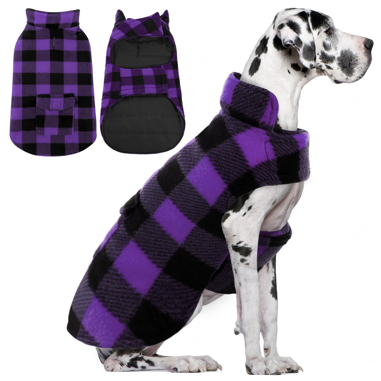AOFITEE Dog Coat Plaid Dog Winter Coat for Large Dogs, Warm Dogs Jacket Christmas Sweater, Waterproof Pet Puffer Jacket, Reversible Pet Cold Weather Coats for Small Medium Large Pets, Purple XXXL Image