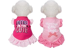 2 Pieces Dog Dresses for Dogs Cute Girl Female pet Dress Mommy Puppy Shirt Skirt Dresses Pet Summer Clothes Apparel for Cats(