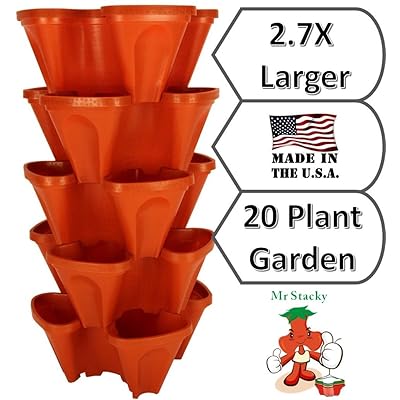 LARGE Vertical Gardening Stackable Planters by Mr. Stacky - Grow More Using Limited Space And Minimum Effort - Plant. Stack. Enjoy. - Build Your Own Backyard Vertical Garden - DIY Stacking Container System - For Growing Strawberry, Tomato, Pepper, Cucumbe
