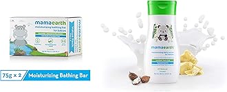 Mamaearth Moisturizing Baby Bathing Soap Bar pH 5.5 with Goat Milk and Oatmeal, 75g (Pack of 2) & Daily Moisturizing Lotion, 200ml Combo