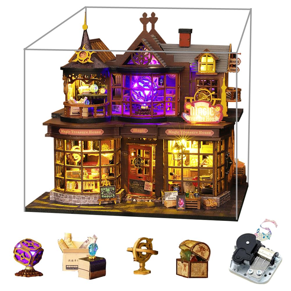 DIY Miniature Doll House Kit with Dust Cover and Music,Magic Doll House Wooden Kit, Wooden House Kit Handmade Creative Birthday Gift