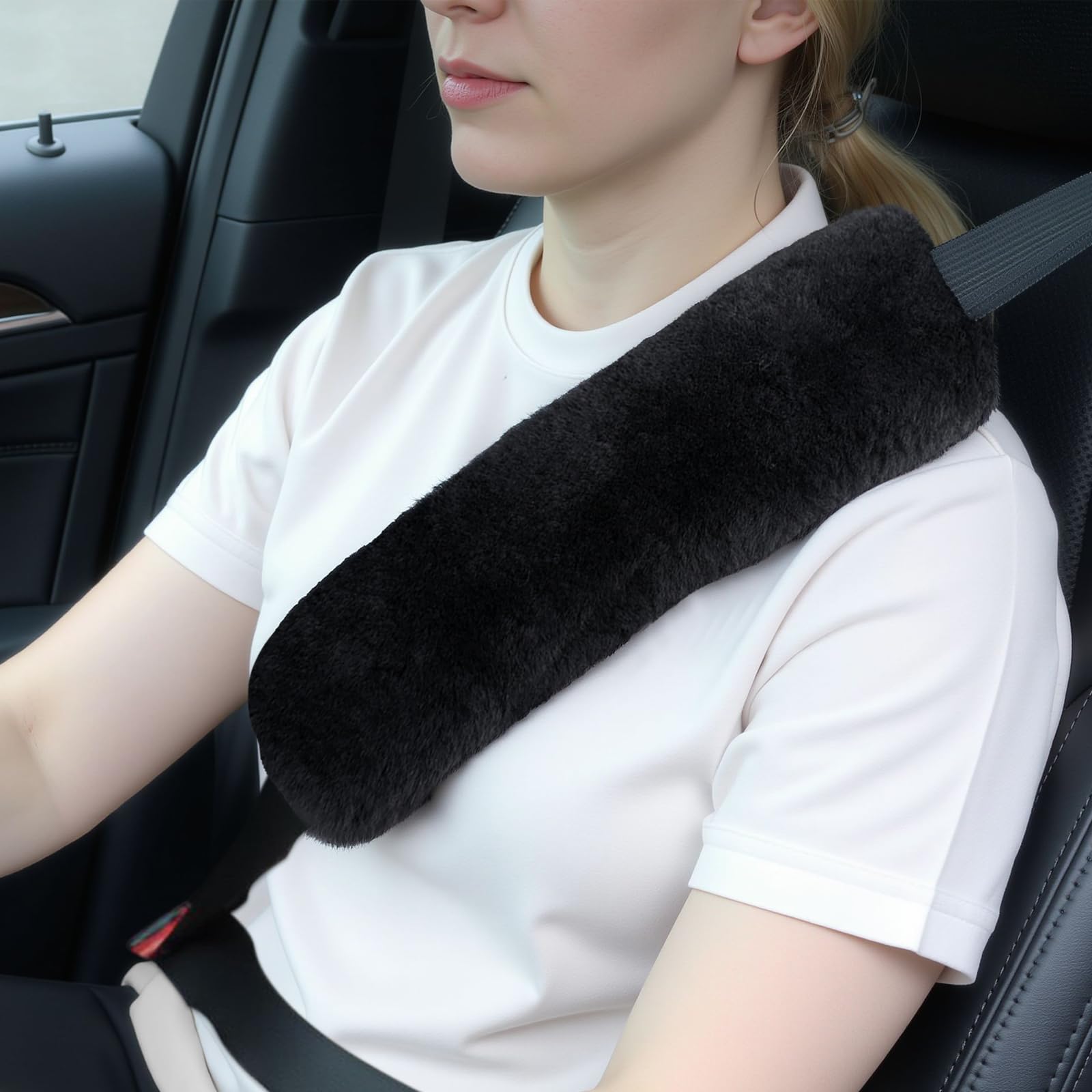 Photo 1 of [2025 Upgraded] Aegis Cover Sheepskin Seat Belt Cover, Premium Australian Merino Wool Padding, Ultra-Soft & Durability, 0.5" Thick Seat Belt Pads, Universal Fit for Car, Truck, SUV 2Pack (Black)