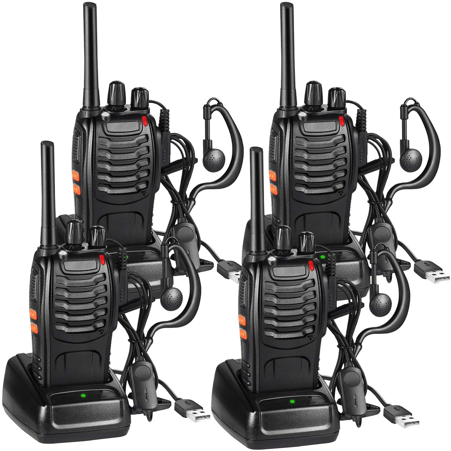 Nestling 4pcs Walkie Talkies Rechargeable Walkie Talkie Long Range Two-Way Radio Walky Talky Set with Earpieces and LED Light Voice Prompt for Field Survival Biking and Hiking