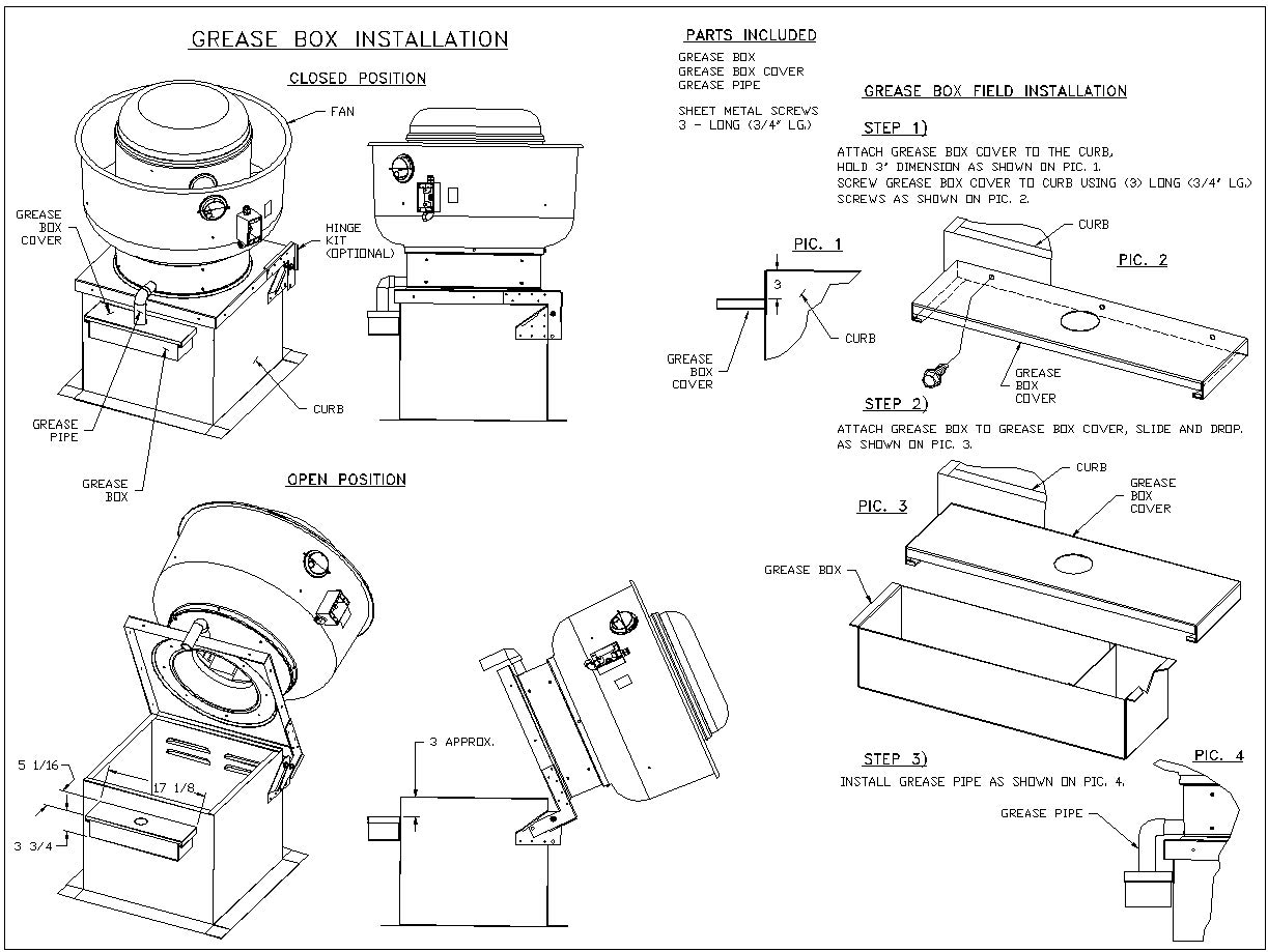 Grease Box for Restaurant Canopy Hood Exhaust Fan (Includes Down Spout)