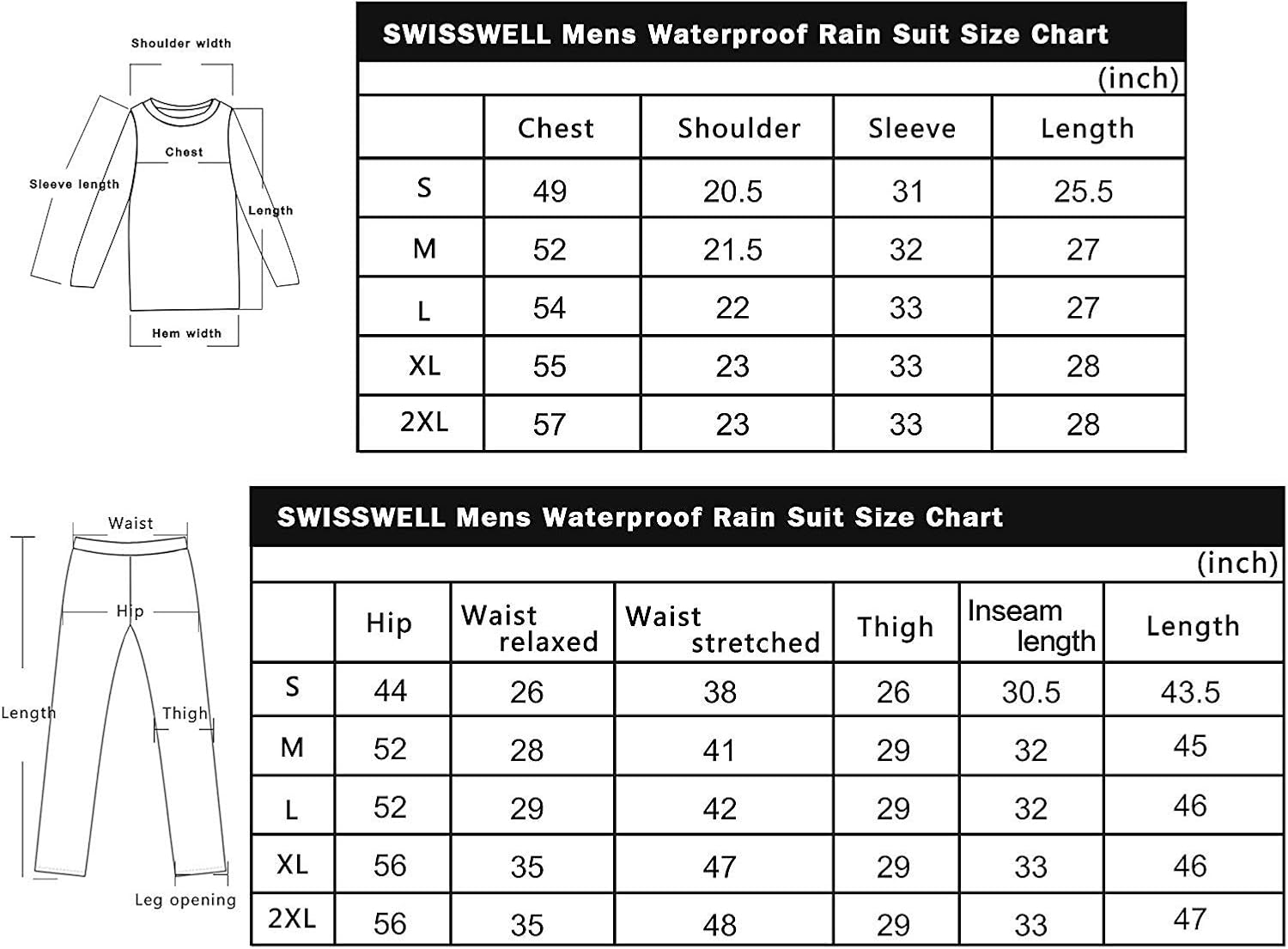 SWISSWELL Men's Rain Suit Lightweight Waterproof Rainwear (Jacket & Trouser Suit): Clothing