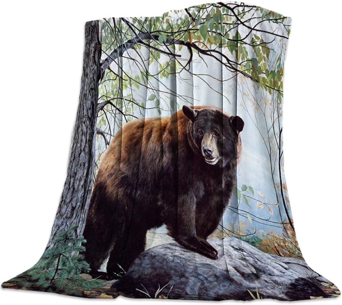 Amazoncom Lusweet Throw Blanket Warm Fuzzy Plush Blanket Flannel Fleece Bed Blanket The Bear In The Woods Lightweight Blanket Super Soft For Kids Or Adults Sofa Bed Couch All Season 49x59 Inch