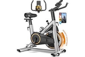 SLUNSE Exercise Bike, Adjustable Magnetic Resistance Stationary Bikes for Home with App Compatible, Quiet Indoor Cycling Bike with 350lbs Weight Capacity Comfortable Seat, Digital Monitor & Phone Mount