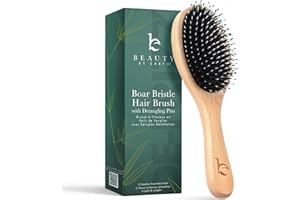 Boar Bristle Hair Brush - Soft & Natural Boar Brush with Nylon Pins, Smoothes & Detangles Frizz & Knots, Distributes Oils for