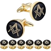 Freemason Masonic Cufflinks and Tuxedo Studs Set in Gift Box, Easy to Wear, Gifts or Jewelry for Men, Wedding Accessories.