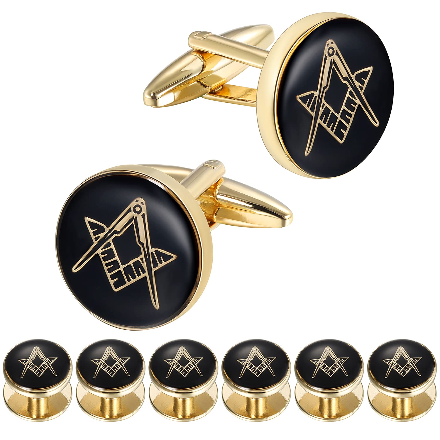 HAWSON Black Masonic Shirt Studs and Cufflinks for Men Wedding Business Silver