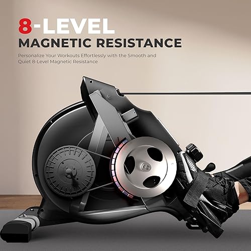 Sunny Health Fitness Magnetic Rowing Machine Rower with 8-Level