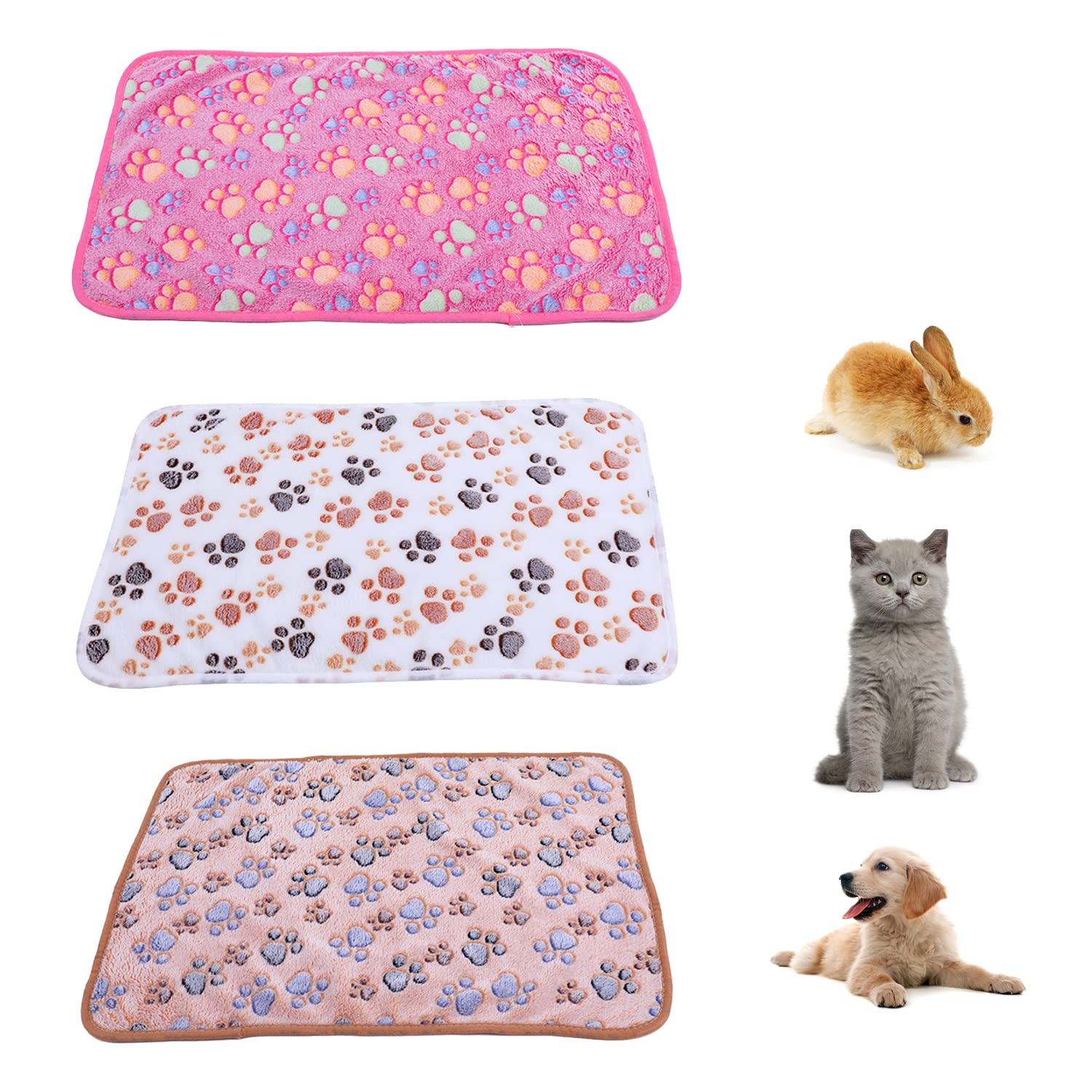 NINVVS 3 pieces of pet mats, blankets non-slip seat cushions, soft and warm pet blankets, small cat and dog pet blankets, cute paw print blankets, washable pet supplies (40 * 60cm)