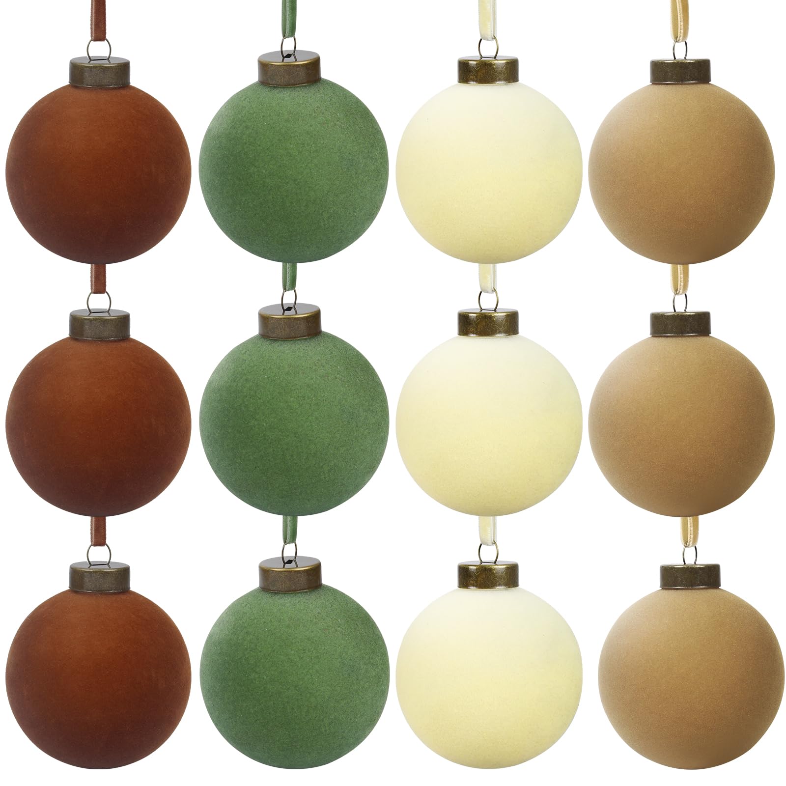 Photo 1 of 12 Pcs Velvet Christmas Balls Bulk Shatterproof Plastic Christmas Tree Decorations for Decorative Hanging Baubles (12, Brown?Green?Beige?Khaki, 3.94Inch)