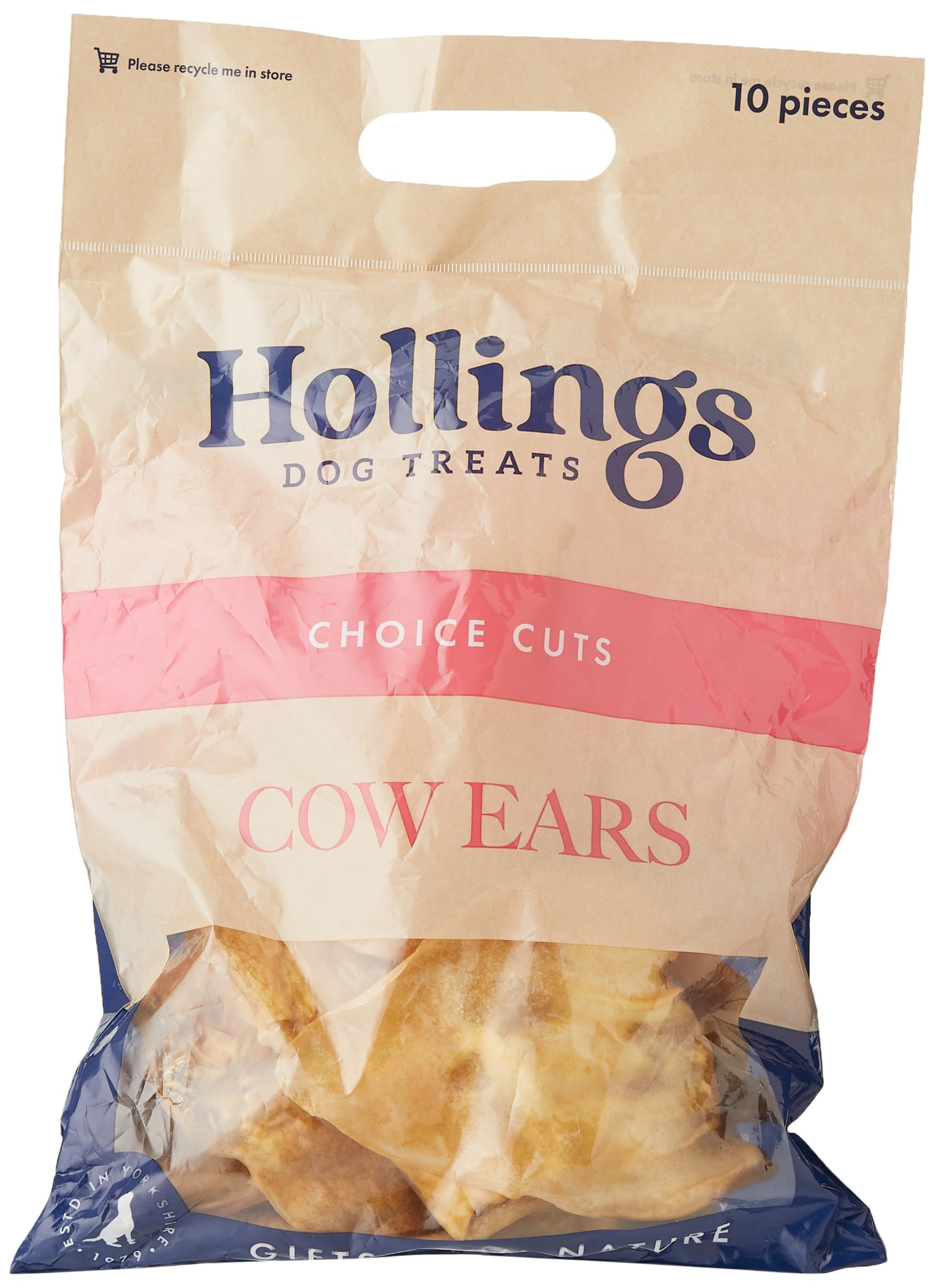 Hollings Cow Ears Dog Treats, 100% Natural & Nutritious Long Lasting Chew Treats for Adult Dogs, Grain Free & High in Protein, Pack of 1 (10 Pieces)