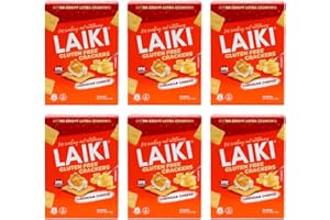 LAIKI, Gluten Free Crackers Cheddar Cheese Flavor, Healthy Snacks Whole Grain Brown Rice Almond Flour Crackers Alternative Cr