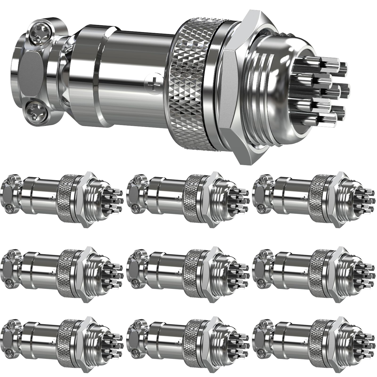 CLDIY GX16 8 Pins Panel Metal Mounting Round Metal Aviation Plug Adapter Socket Male Female Plug (10 pcs)